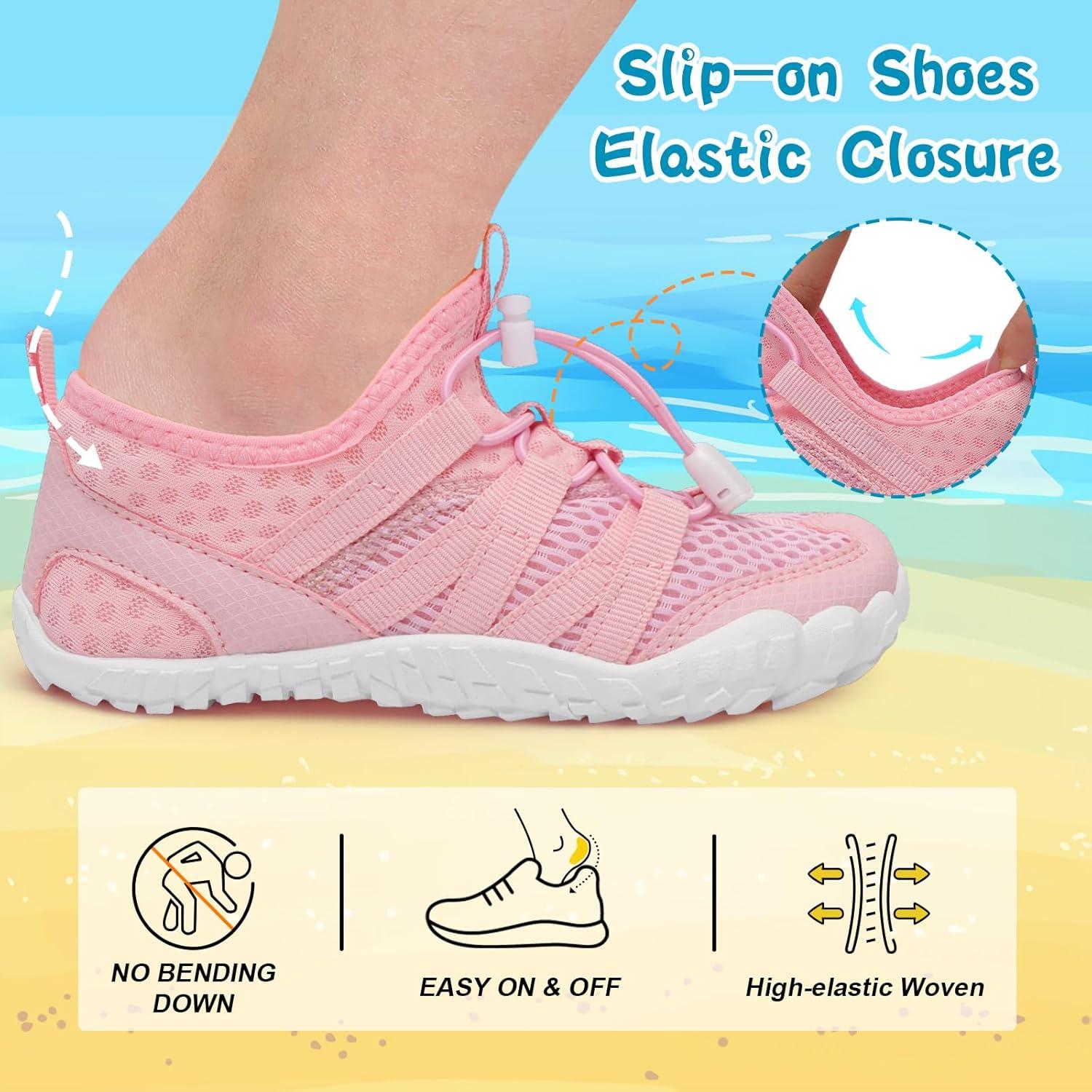 imageLeIsfIt Kids Water Shoes Boys Girls Wide Barefoot Swim Shoes Quick Dry Aqua Socks with NonSlip Sole for Beach Pool Surf HikingPink