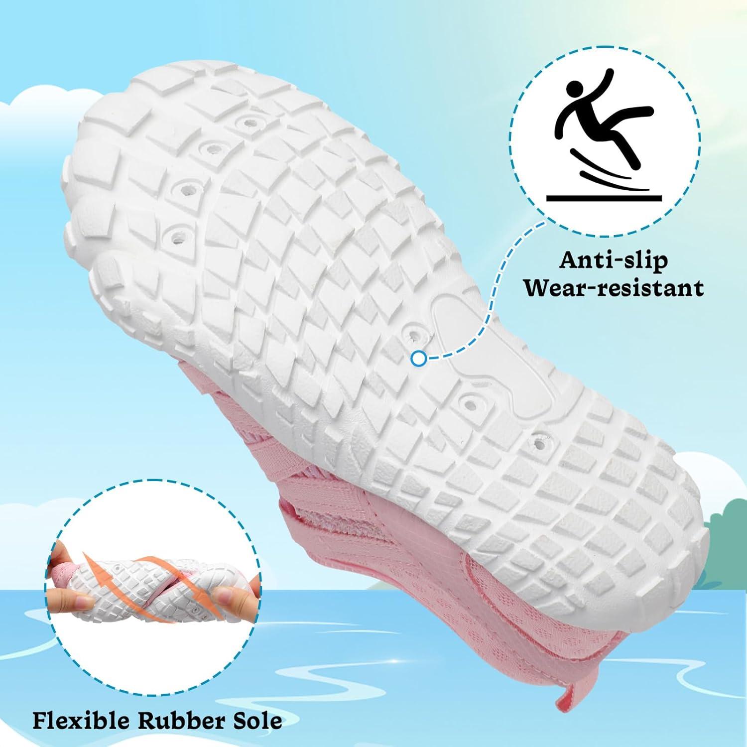 imageLeIsfIt Kids Water Shoes Boys Girls Wide Barefoot Swim Shoes Quick Dry Aqua Socks with NonSlip Sole for Beach Pool Surf HikingPink
