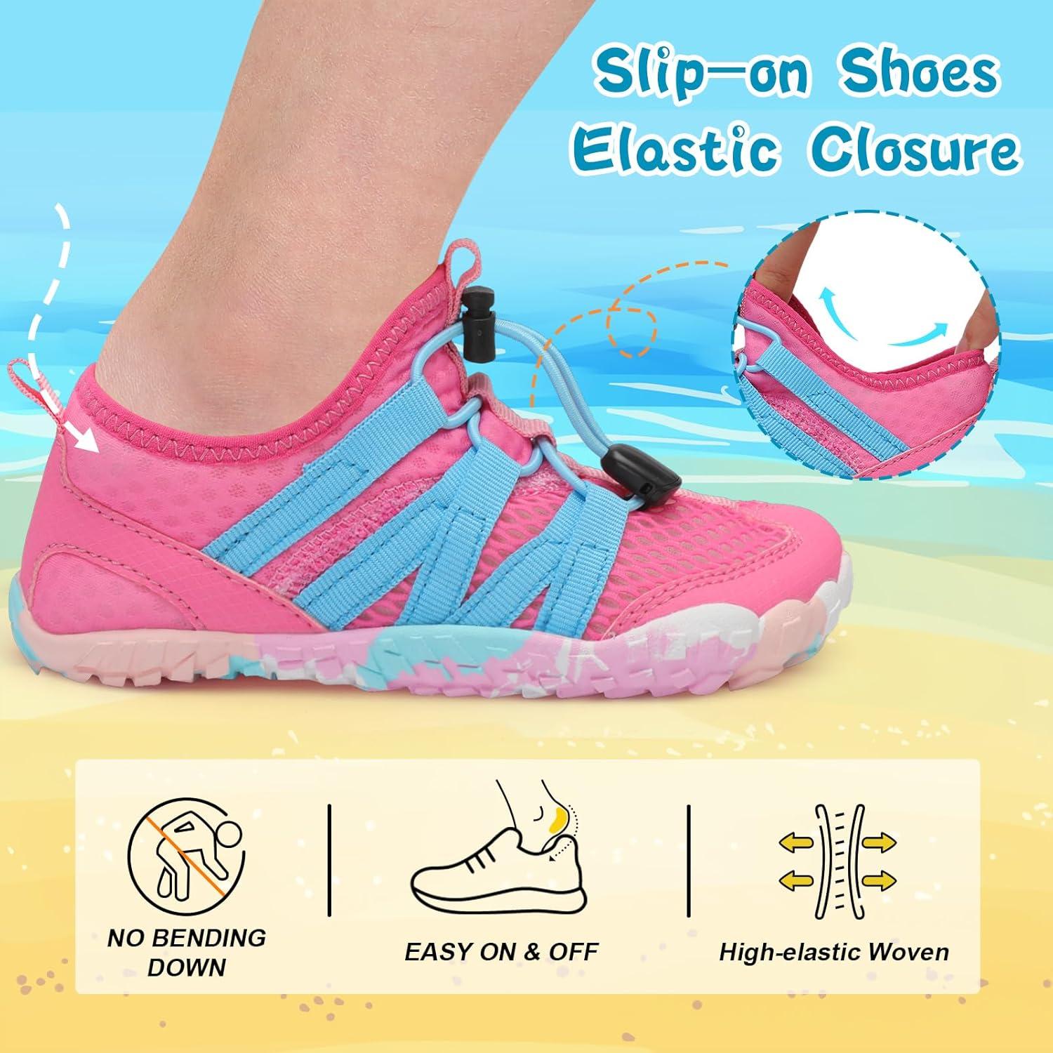 imageLeIsfIt Kids Water Shoes Boys Girls Wide Barefoot Swim Shoes Quick Dry Aqua Socks with NonSlip Sole for Beach Pool Surf HikingPink Blue