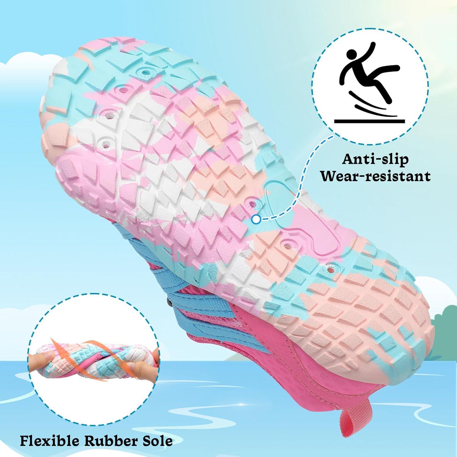 imageLeIsfIt Kids Water Shoes Boys Girls Wide Barefoot Swim Shoes Quick Dry Aqua Socks with NonSlip Sole for Beach Pool Surf HikingPink Blue