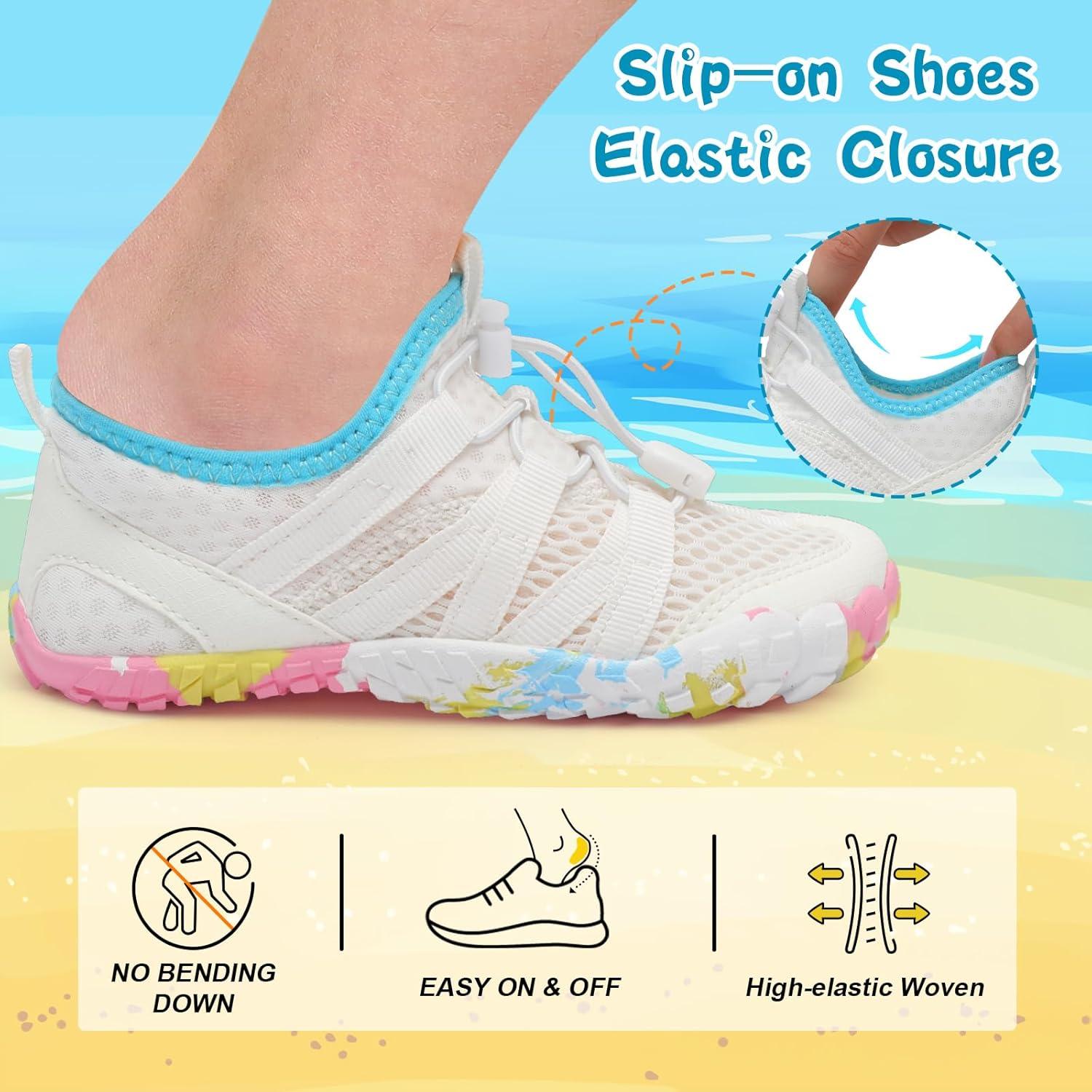 imageLeIsfIt Kids Water Shoes Boys Girls Wide Barefoot Swim Shoes Quick Dry Aqua Socks with NonSlip Sole for Beach Pool Surf HikingWhite
