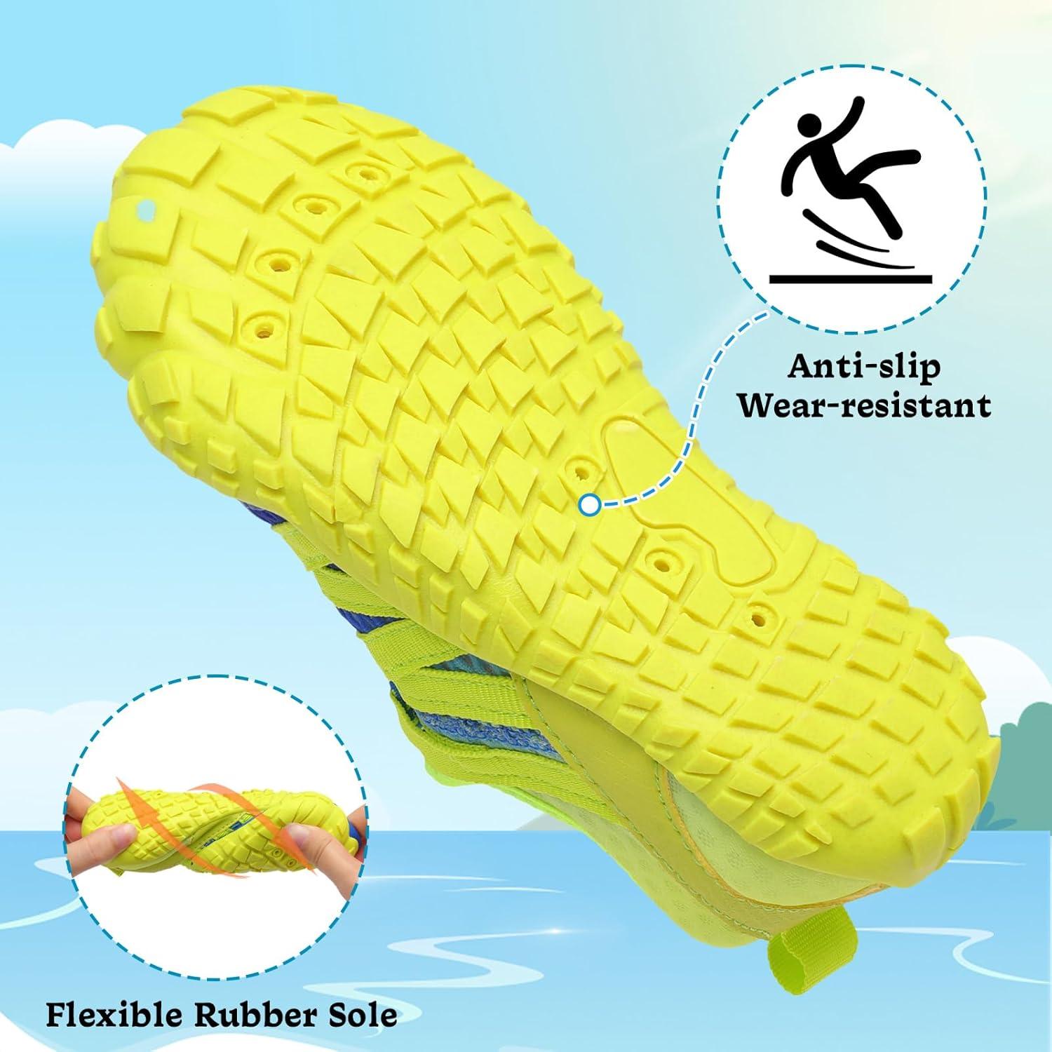 imageLeIsfIt Kids Water Shoes Boys Girls Wide Barefoot Swim Shoes Quick Dry Aqua Socks with NonSlip Sole for Beach Pool Surf HikingYellow Blue