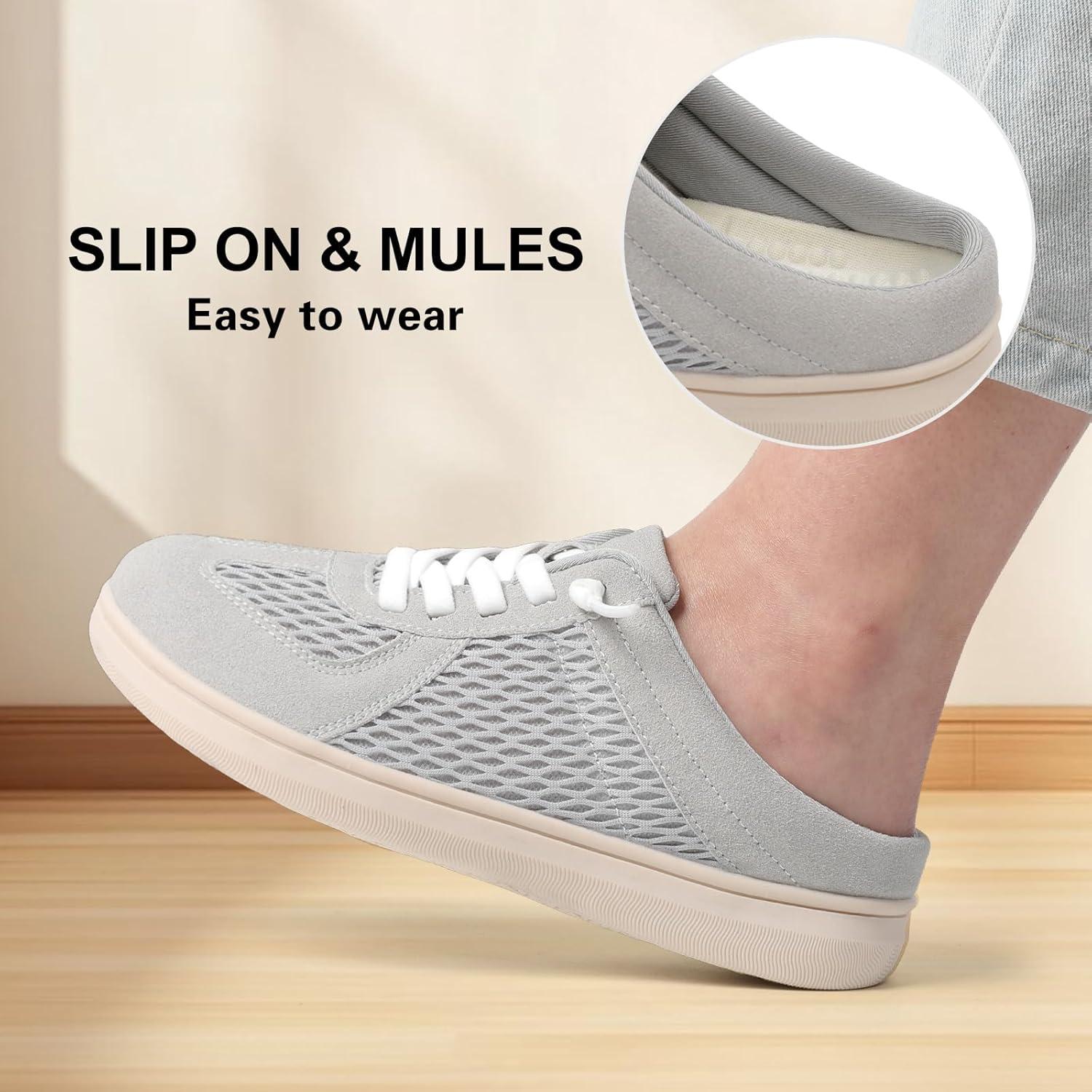 imageLeIsfIt Mules for Women Wide Slipon Mule Shoes Breathable Walking Shoes Comfortable Backless Sneakers with Removable SoleApricot