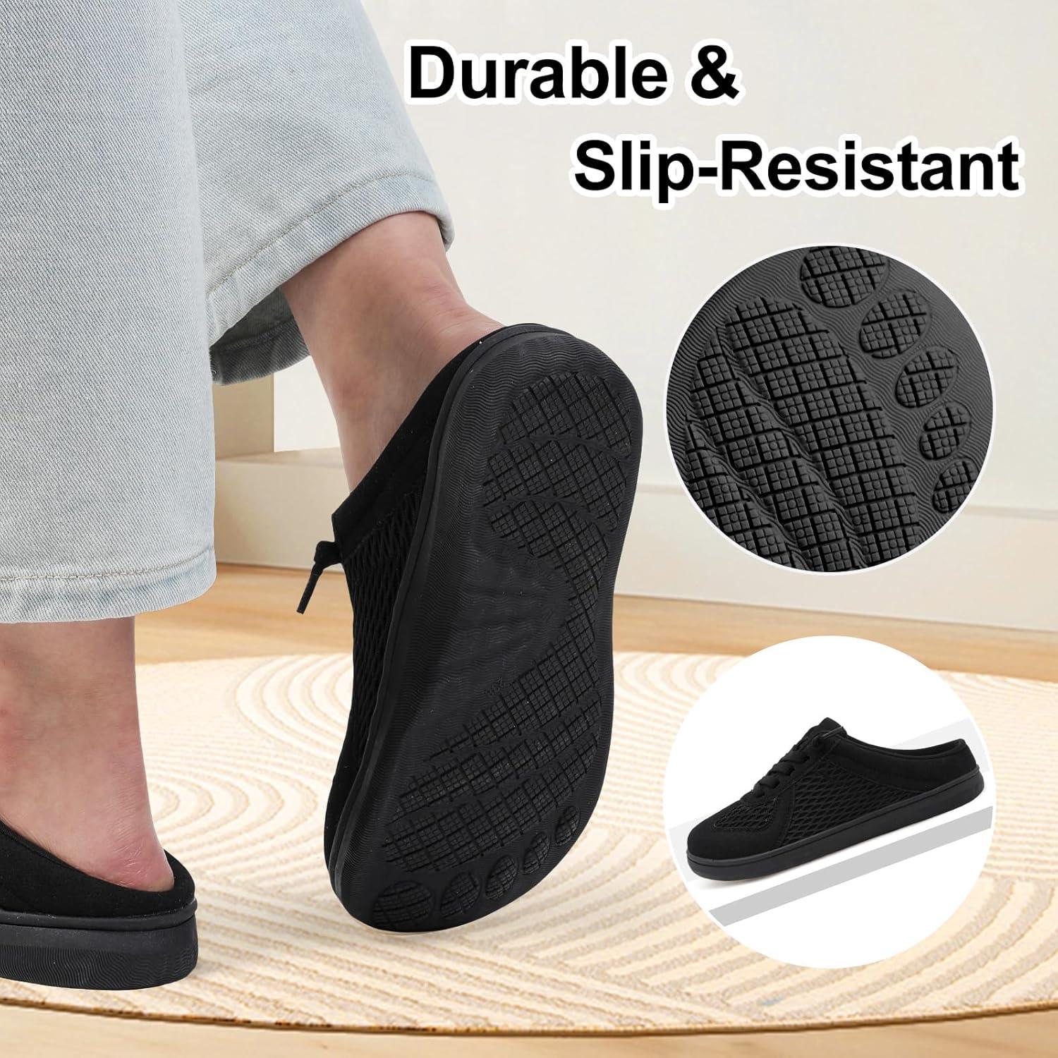 imageLeIsfIt Mules for Women Wide Slipon Mule Shoes Breathable Walking Shoes Comfortable Backless Sneakers with Removable SoleBlack