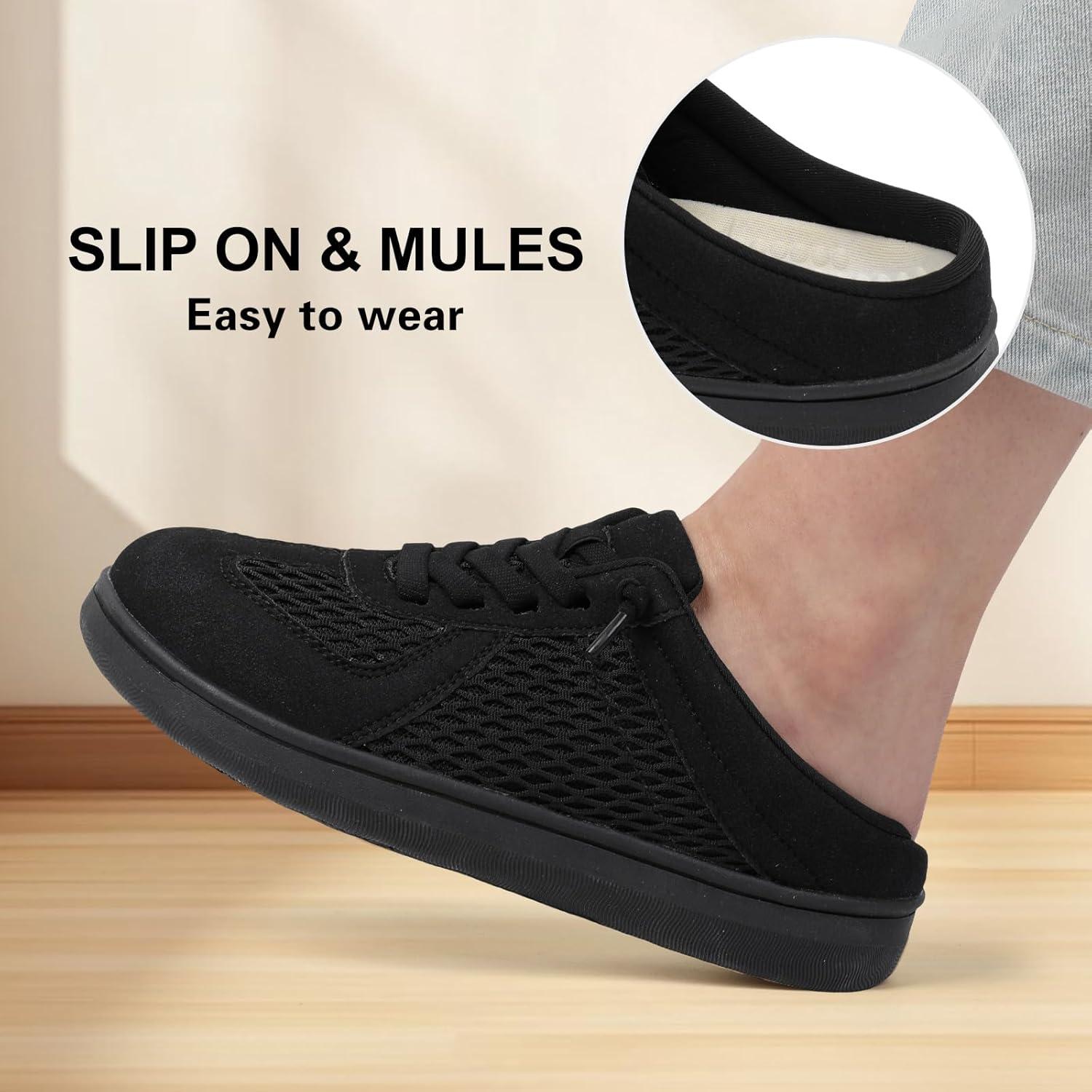imageLeIsfIt Mules for Women Wide Slipon Mule Shoes Breathable Walking Shoes Comfortable Backless Sneakers with Removable SoleBlack