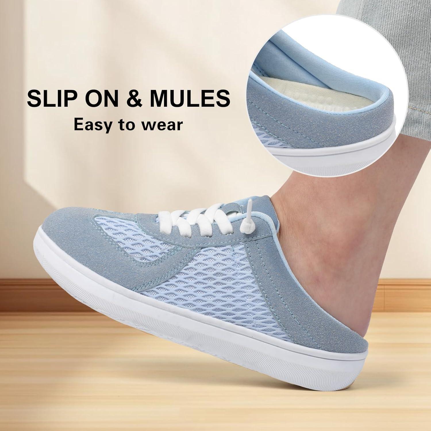 imageLeIsfIt Mules for Women Wide Slipon Mule Shoes Breathable Walking Shoes Comfortable Backless Sneakers with Removable SoleBlue