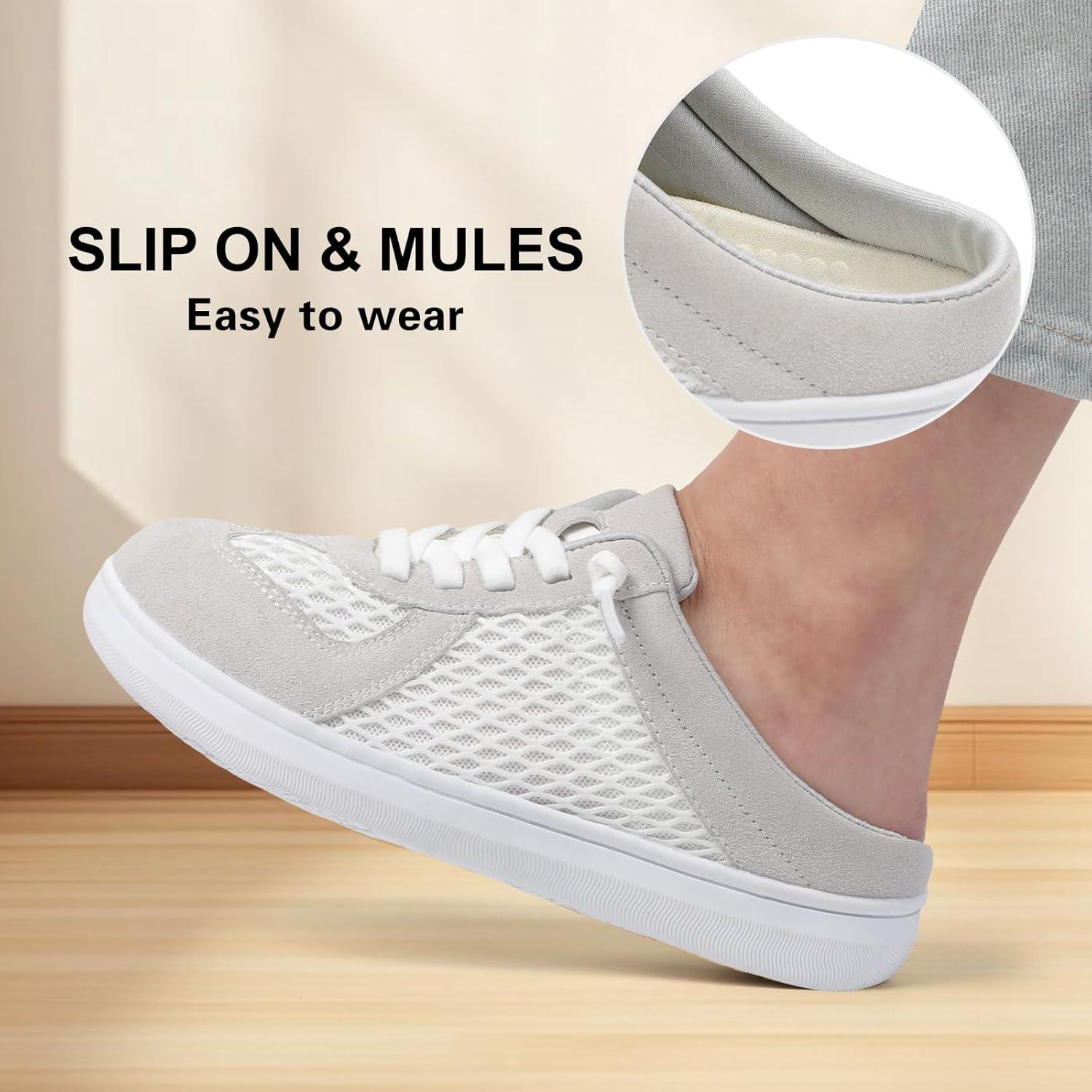 imageLeIsfIt Mules for Women Wide Slipon Mule Shoes Breathable Walking Shoes Comfortable Backless Sneakers with Removable SoleGrey