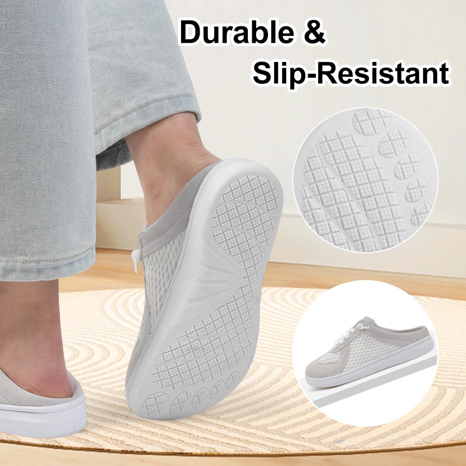 imageLeIsfIt Mules for Women Wide Slipon Mule Shoes Breathable Walking Shoes Comfortable Backless Sneakers with Removable SoleGrey