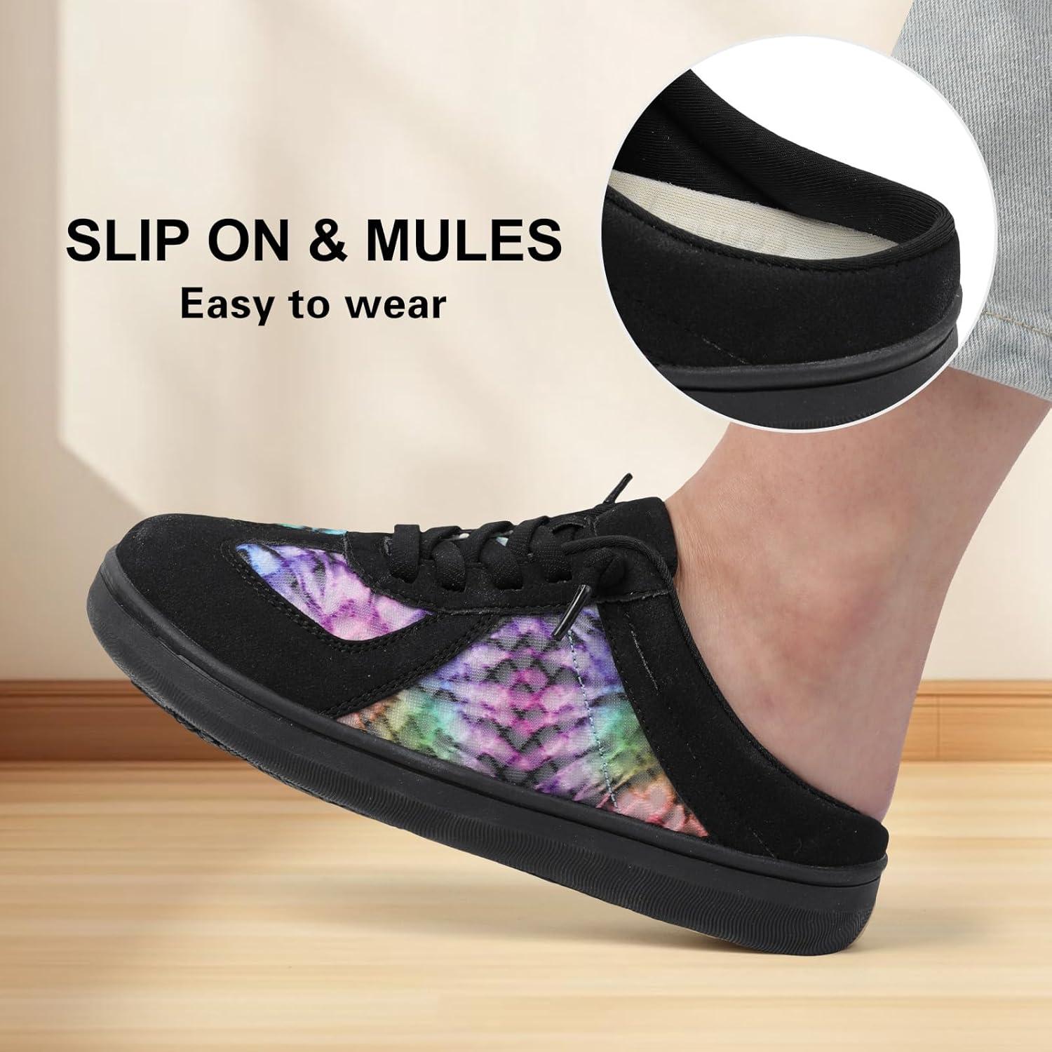 imageLeIsfIt Mules for Women Wide Slipon Mule Shoes Breathable Walking Shoes Comfortable Backless Sneakers with Removable SoleMulti
