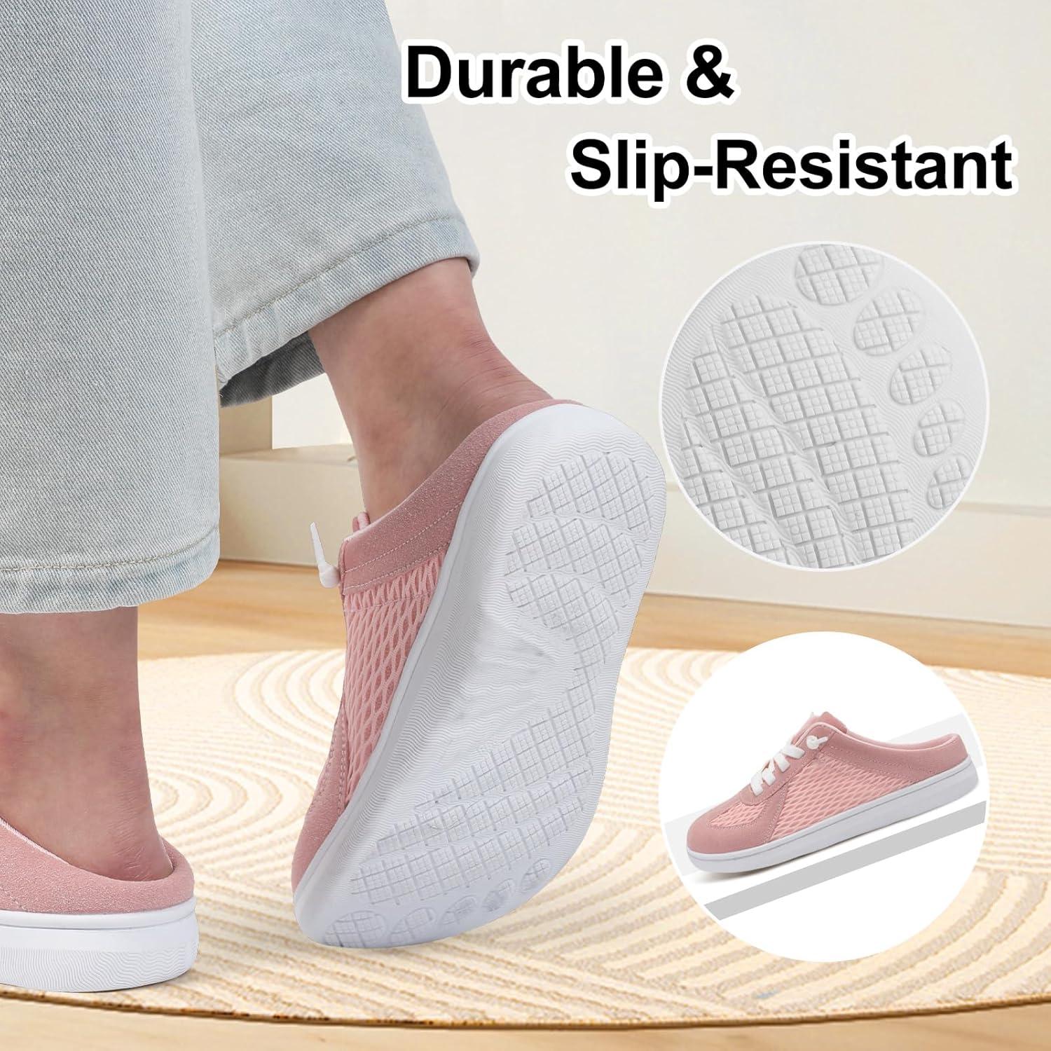 imageLeIsfIt Mules for Women Wide Slipon Mule Shoes Breathable Walking Shoes Comfortable Backless Sneakers with Removable SolePink