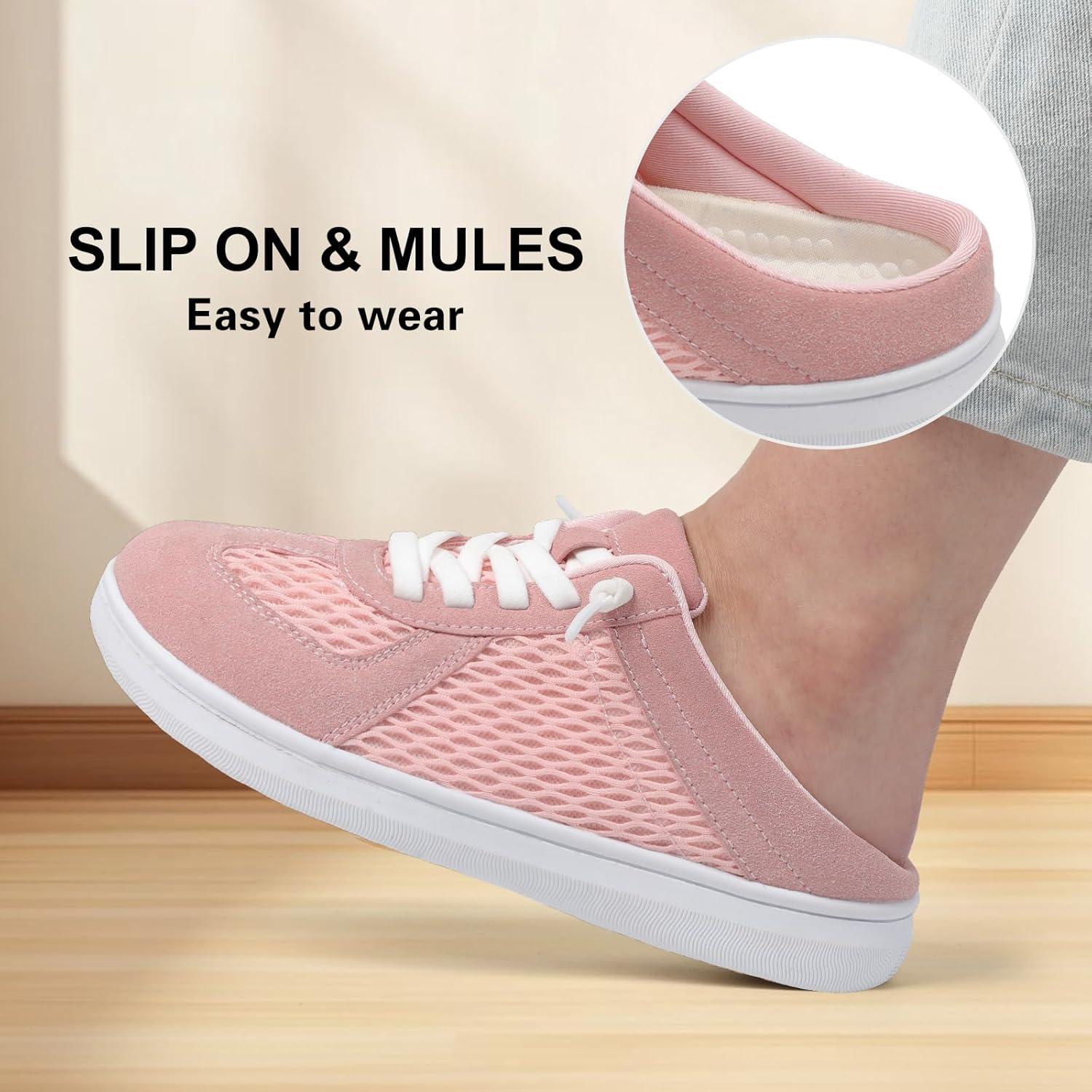 imageLeIsfIt Mules for Women Wide Slipon Mule Shoes Breathable Walking Shoes Comfortable Backless Sneakers with Removable SolePink