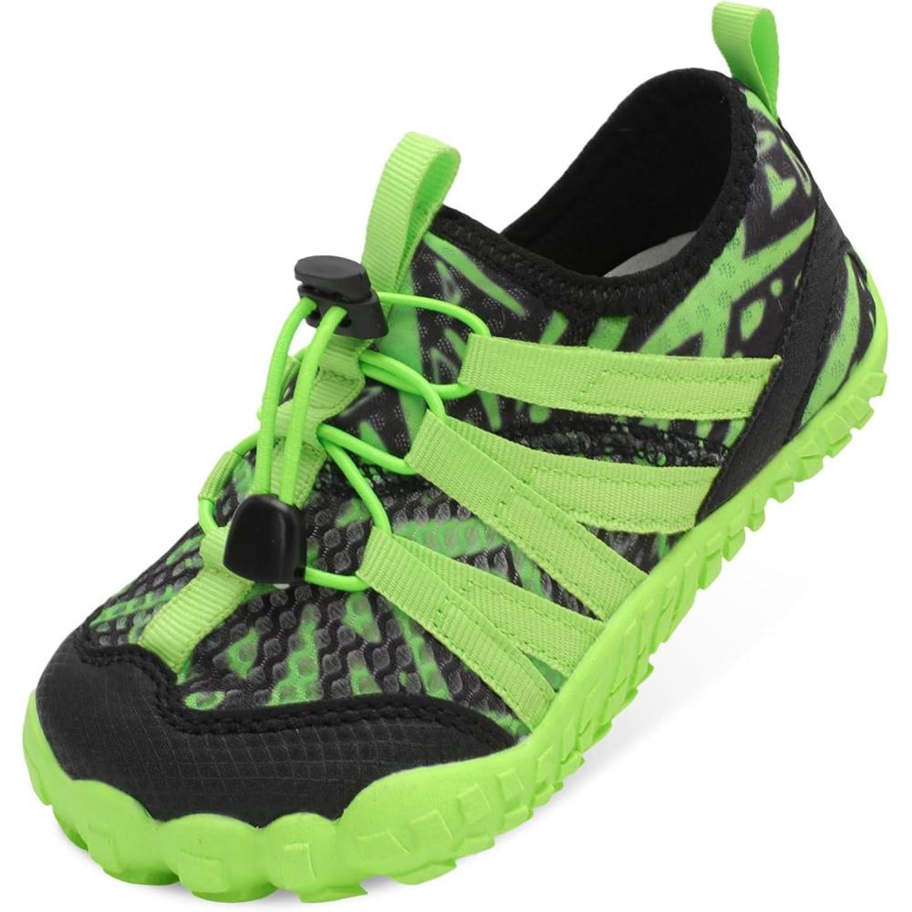 imageLeIsfIt Kids Water Shoes Boys Girls Wide Barefoot Swim Shoes Quick Dry Aqua Socks with NonSlip Sole for Beach Pool Surf HikingBlackGreen