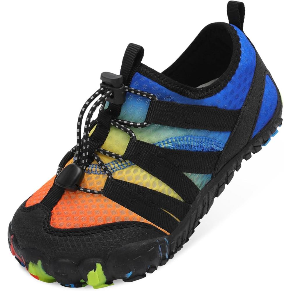 imageLeIsfIt Kids Water Shoes Boys Girls Wide Barefoot Swim Shoes Quick Dry Aqua Socks with NonSlip Sole for Beach Pool Surf HikingBlue Orange
