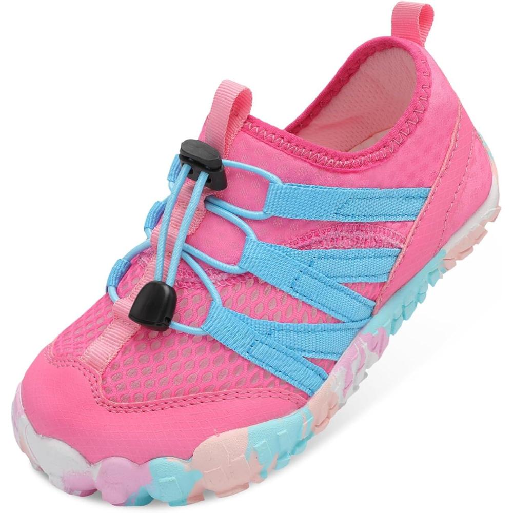 imageLeIsfIt Kids Water Shoes Boys Girls Wide Barefoot Swim Shoes Quick Dry Aqua Socks with NonSlip Sole for Beach Pool Surf HikingPink Blue