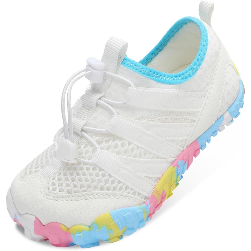 imageLeIsfIt Kids Water Shoes Boys Girls Wide Barefoot Swim Shoes Quick Dry Aqua Socks with NonSlip Sole for Beach Pool Surf HikingWhite
