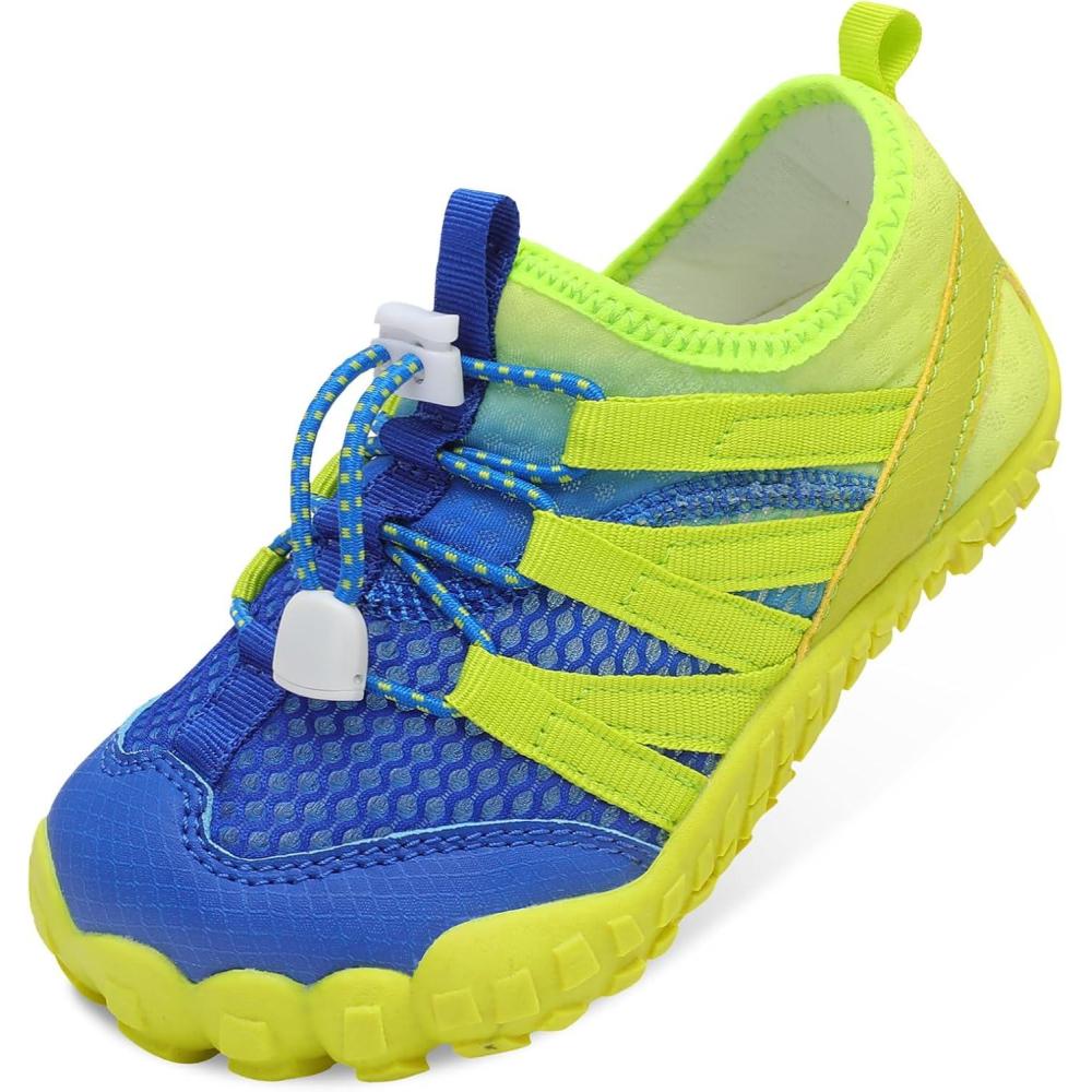 imageLeIsfIt Kids Water Shoes Boys Girls Wide Barefoot Swim Shoes Quick Dry Aqua Socks with NonSlip Sole for Beach Pool Surf HikingYellow Blue