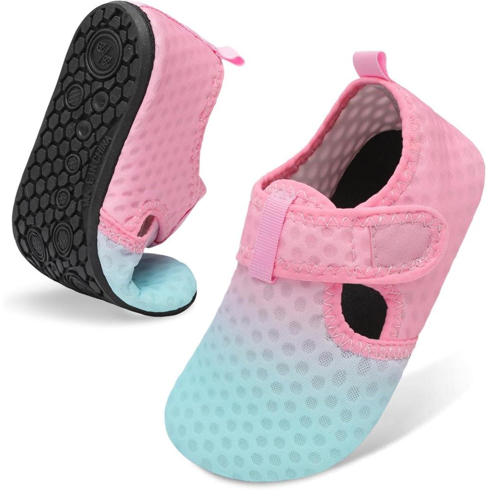 imageLeIsfIt Kids Water Shoes Girls Boys Quick Dry Aqua Socks Breathable Swim Shoes NonSlip Barefoot Socks for Beach SurfB Pink Green