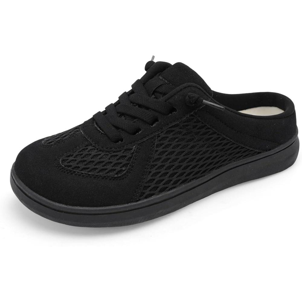 imageLeIsfIt Mules for Women Wide Slipon Mule Shoes Breathable Walking Shoes Comfortable Backless Sneakers with Removable SoleBlack