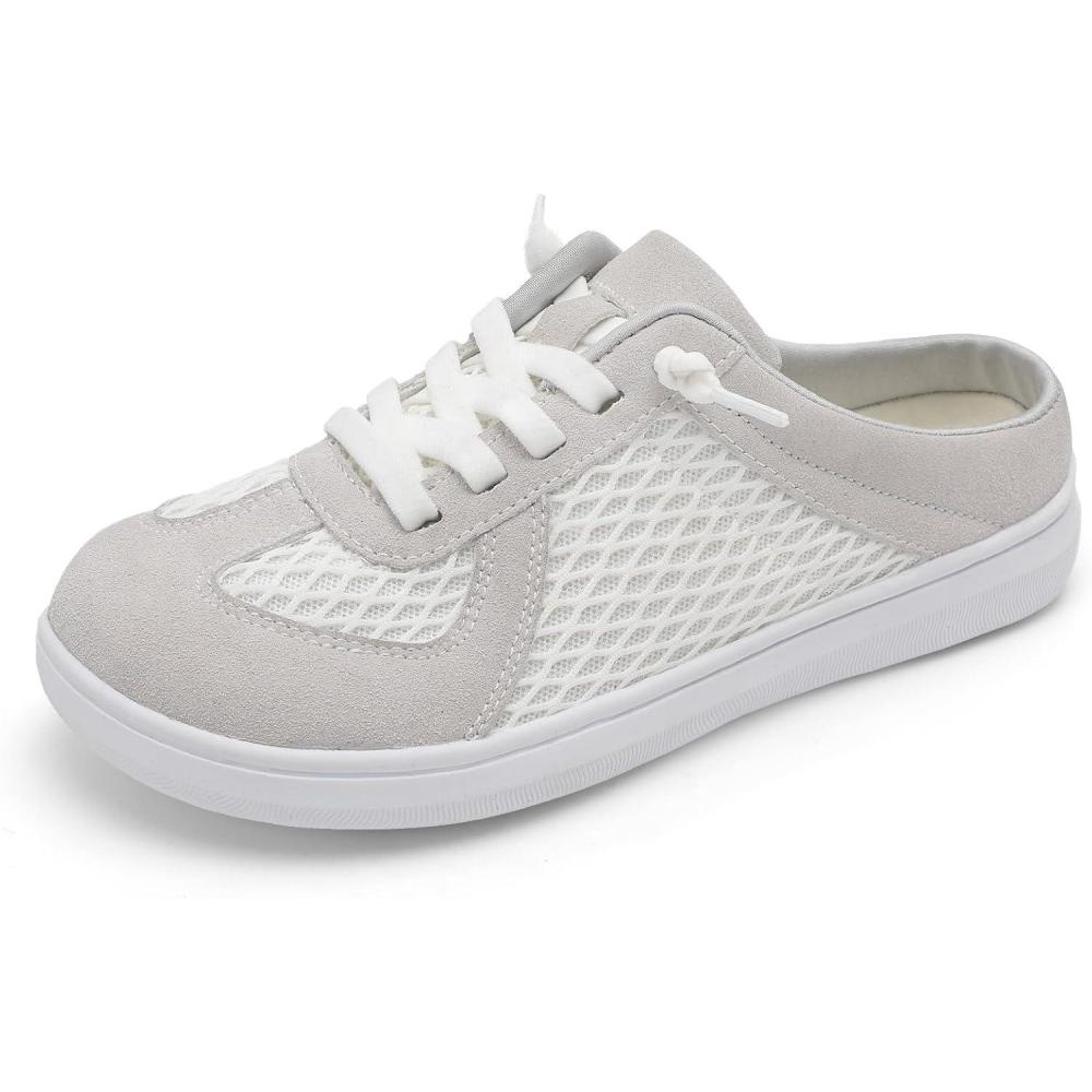 imageLeIsfIt Mules for Women Wide Slipon Mule Shoes Breathable Walking Shoes Comfortable Backless Sneakers with Removable SoleGrey