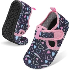 LeIsfIt Kids Water Shoes Girls Boys Quick Dry Aqua Socks Breathable Swim Shoes Non-Slip Barefoot Socks for Beach Surf(Purple Love)