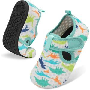 LeIsfIt Kids Water Shoes Girls Boys Quick Dry Aqua Socks Breathable Swim Shoes Non-Slip Barefoot Socks for Beach Surf(White Dinosaur)