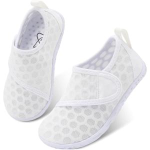 LeIsfIt Toddler Water Shoes Boys Girls Barefoot Aqua Socks Kids Breathable Quick-Dry Swim Shoes for Beach Pool Surf(A White)