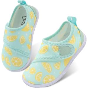 LeIsfIt Toddler Water Shoes Boys Girls Barefoot Aqua Socks Kids Breathable Quick-Dry Swim Shoes for Beach Pool Surf(Greenlemon)