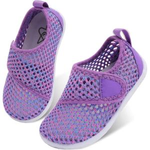 LeIsfIt Toddler Water Shoes Boys Girls Barefoot Aqua Socks Kids Breathable Quick-Dry Swim Shoes for Beach Pool Surf(Purple/Knit)