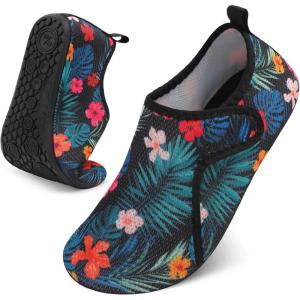 LeIsfIt Water Shoes for Women Men Quick-Dry Aqua Socks Non-Slip Swim Beach Barefoot Socks with Rubber Sole for River Pool Lake Surf Yoga(Blackflower)