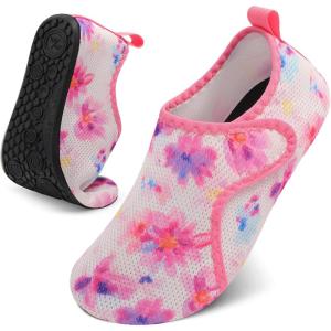 LeIsfIt Water Shoes for Women Men Quick-Dry Aqua Socks Non-Slip Swim Beach Barefoot Socks with Rubber Sole for River Pool Lake Surf Yoga(Pinkflower)