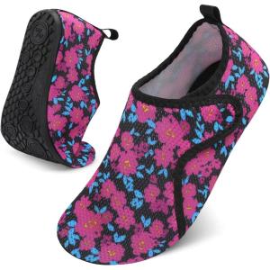 LeIsfIt Water Shoes for Women Men Quick-Dry Aqua Socks Non-Slip Swim Beach Barefoot Socks with Rubber Sole for River Pool Lake Surf Yoga(Purpleflower)