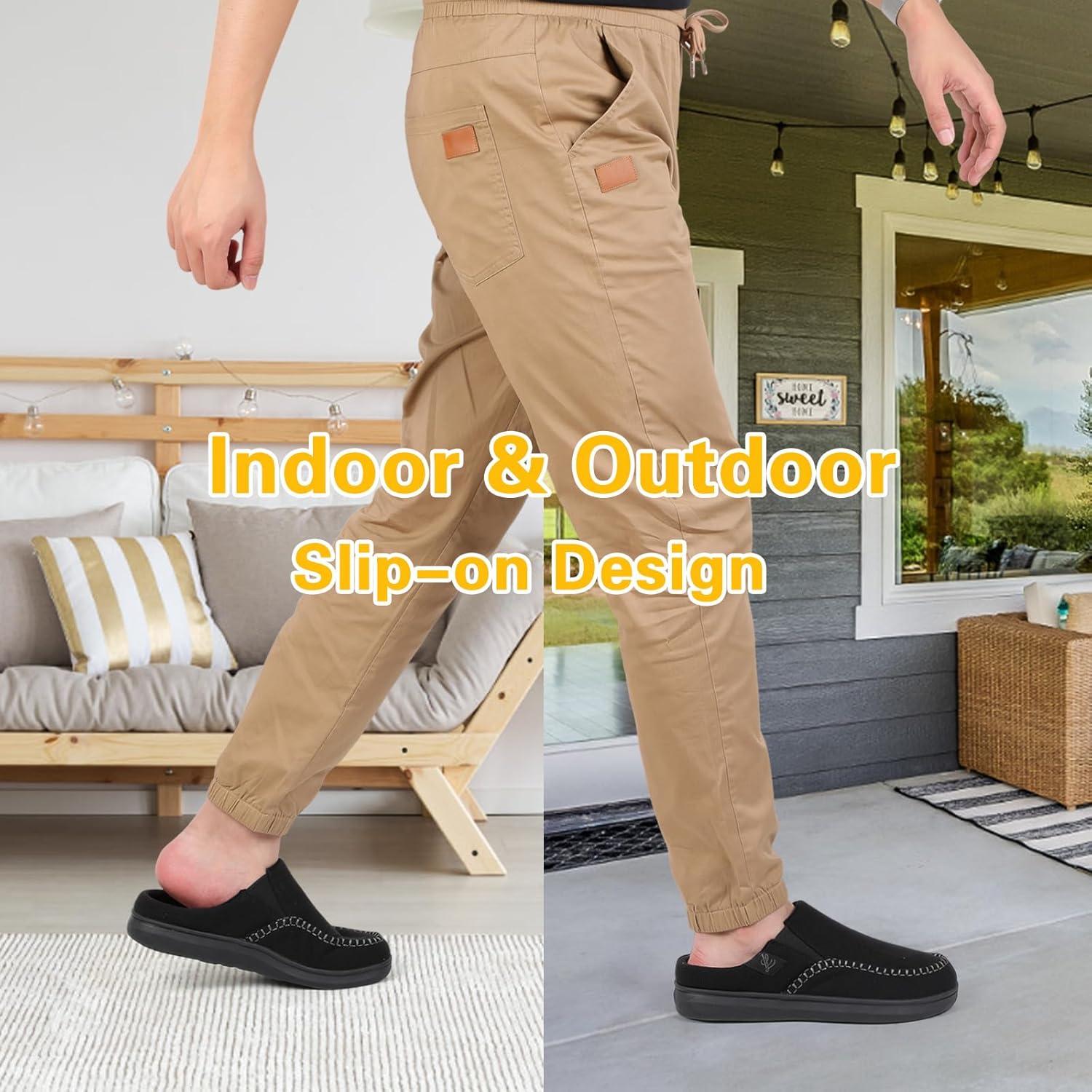 imageLeIsfIt Mens Slippers Wide House Slippers Moccasins Home Bedroom Slipper Slipon House Shoes with Rubber Sole for Indoor OutdoorBlack