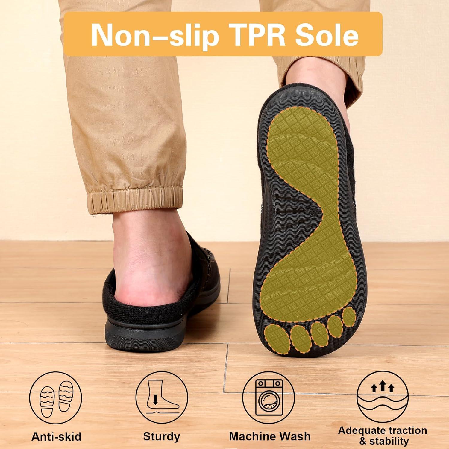 imageLeIsfIt Mens Slippers Wide House Slippers Moccasins Home Bedroom Slipper Slipon House Shoes with Rubber Sole for Indoor OutdoorBlack