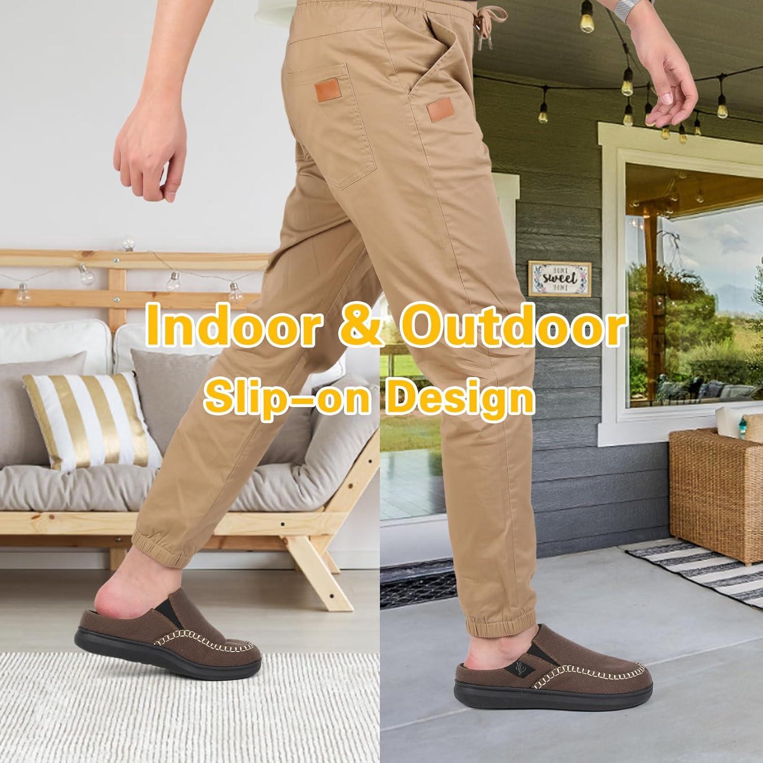 imageLeIsfIt Mens Slippers Wide House Slippers Moccasins Home Bedroom Slipper Slipon House Shoes with Rubber Sole for Indoor OutdoorChocolate Brown