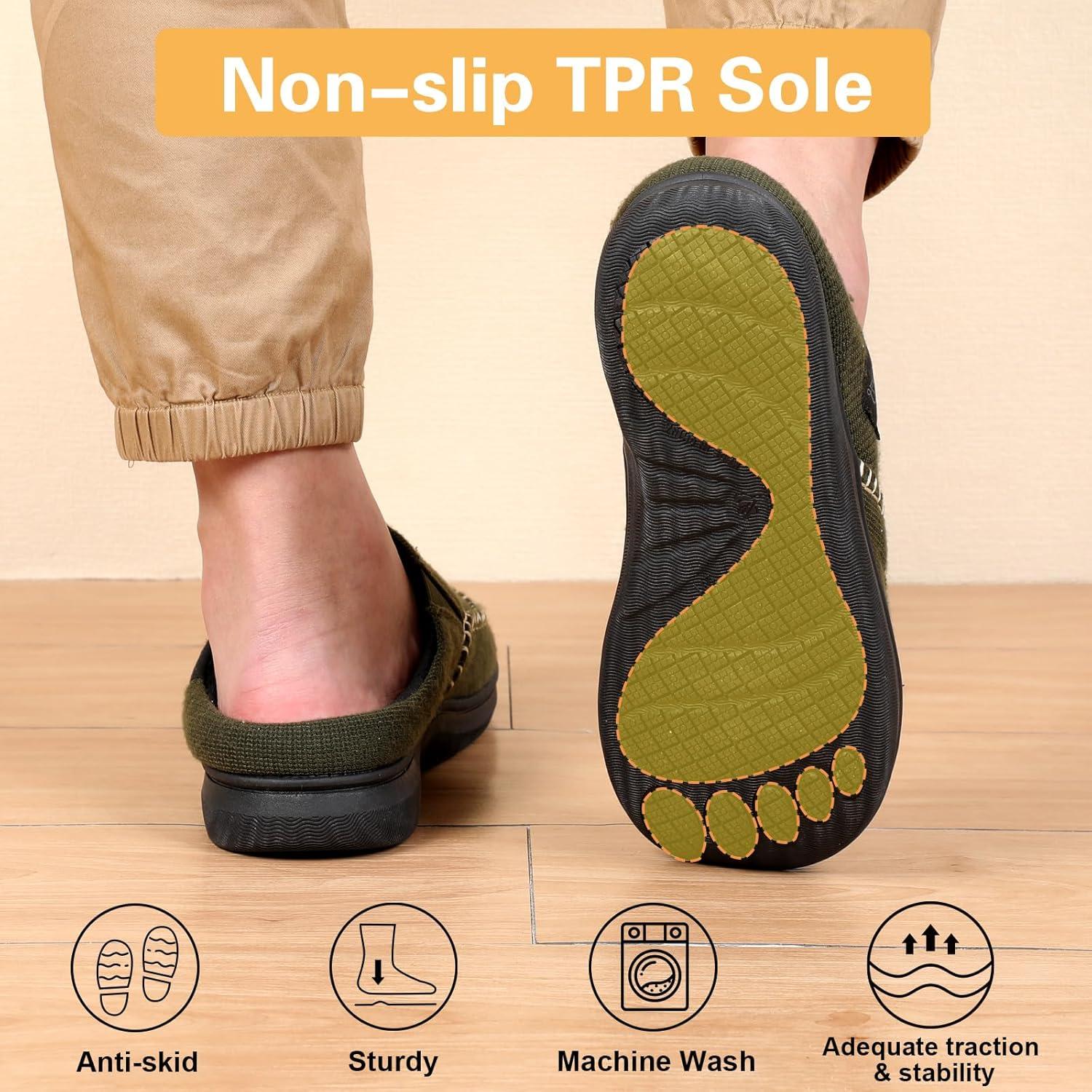 imageLeIsfIt Mens Slippers Wide House Slippers Moccasins Home Bedroom Slipper Slipon House Shoes with Rubber Sole for Indoor OutdoorGreen