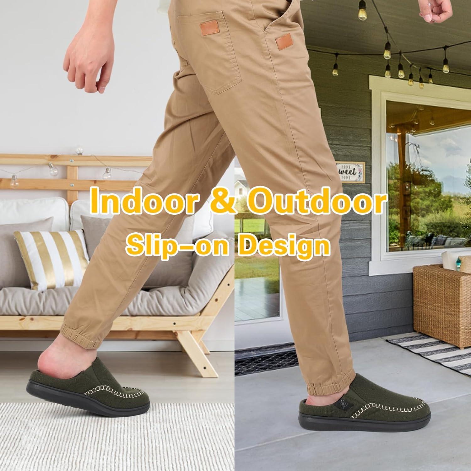 imageLeIsfIt Mens Slippers Wide House Slippers Moccasins Home Bedroom Slipper Slipon House Shoes with Rubber Sole for Indoor OutdoorGreen