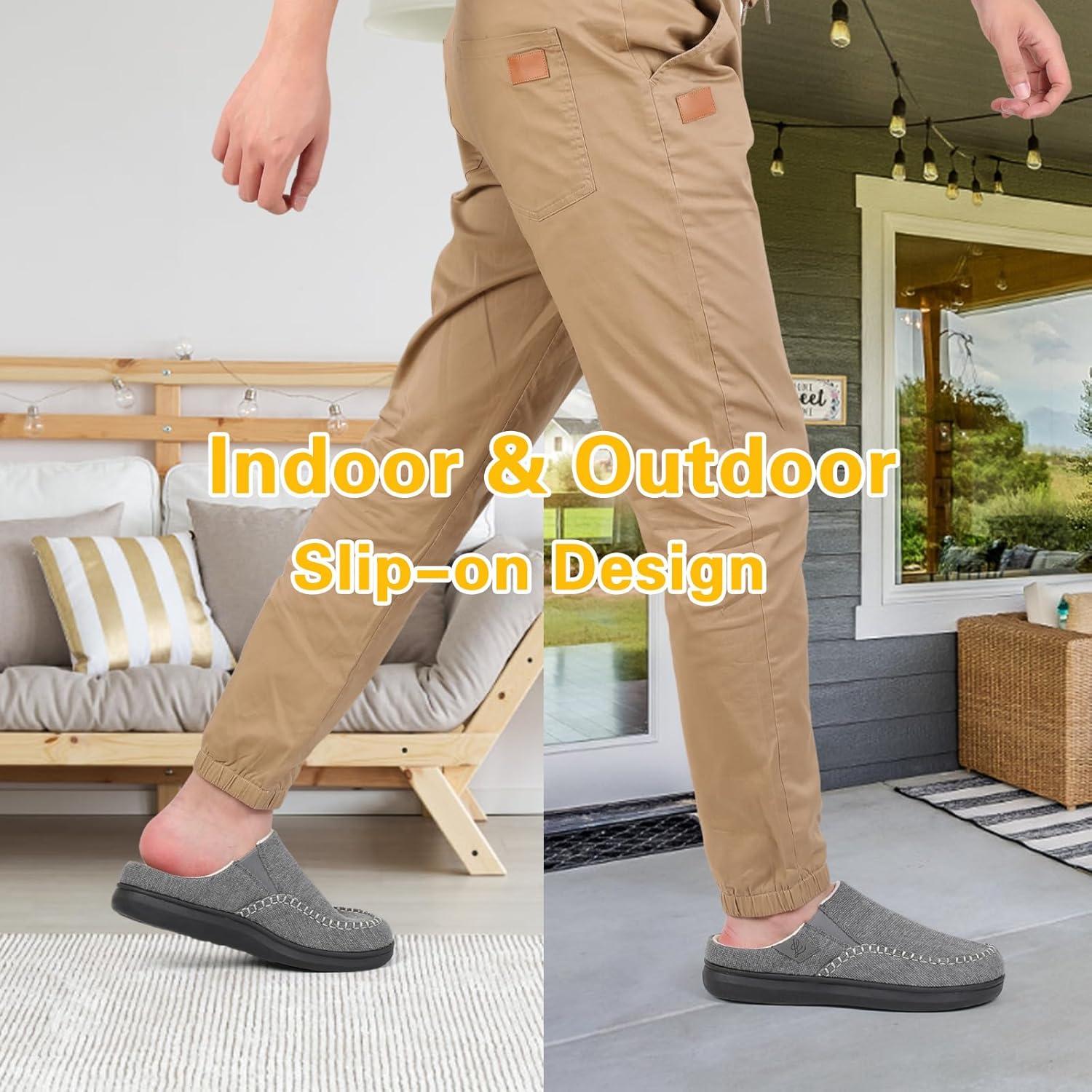 imageLeIsfIt Mens Slippers Wide House Slippers Moccasins Home Bedroom Slipper Slipon House Shoes with Rubber Sole for Indoor OutdoorGrey