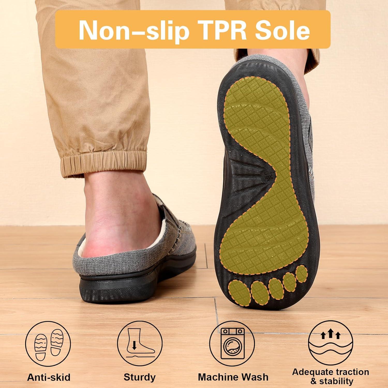 imageLeIsfIt Mens Slippers Wide House Slippers Moccasins Home Bedroom Slipper Slipon House Shoes with Rubber Sole for Indoor OutdoorGrey