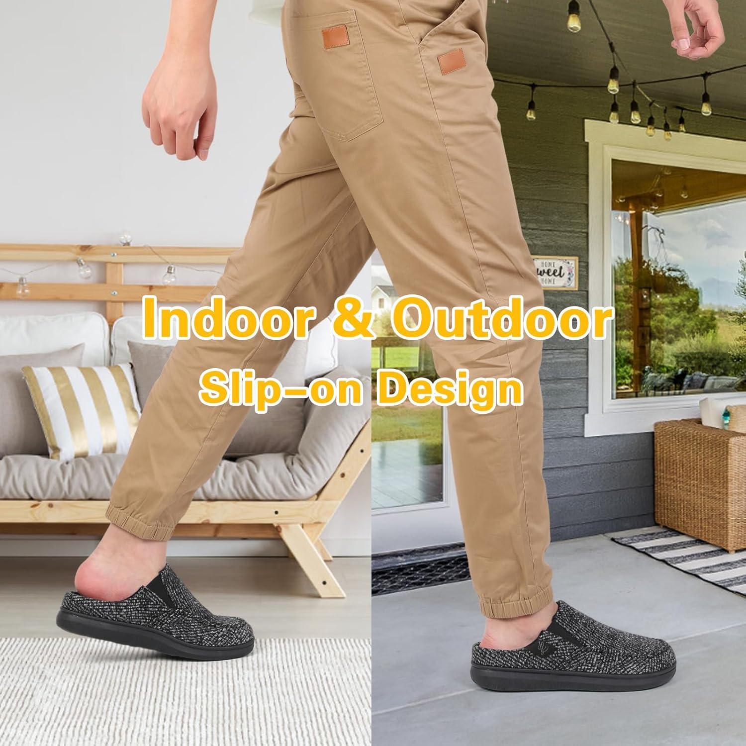 imageLeIsfIt Mens Slippers Wide House Slippers Moccasins Home Bedroom Slipper Slipon House Shoes with Rubber Sole for Indoor OutdoorTweed