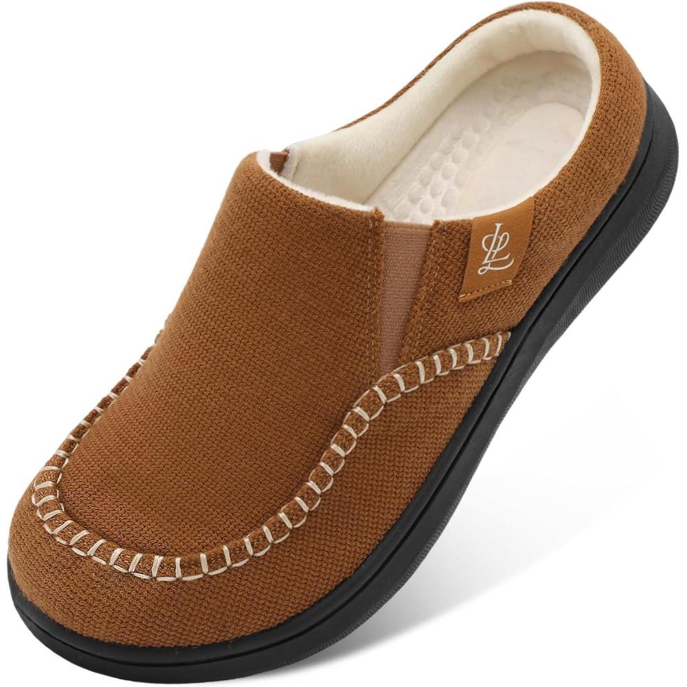 imageLeIsfIt Mens Slippers Wide House Slippers Moccasins Home Bedroom Slipper Slipon House Shoes with Rubber Sole for Indoor OutdoorBrown