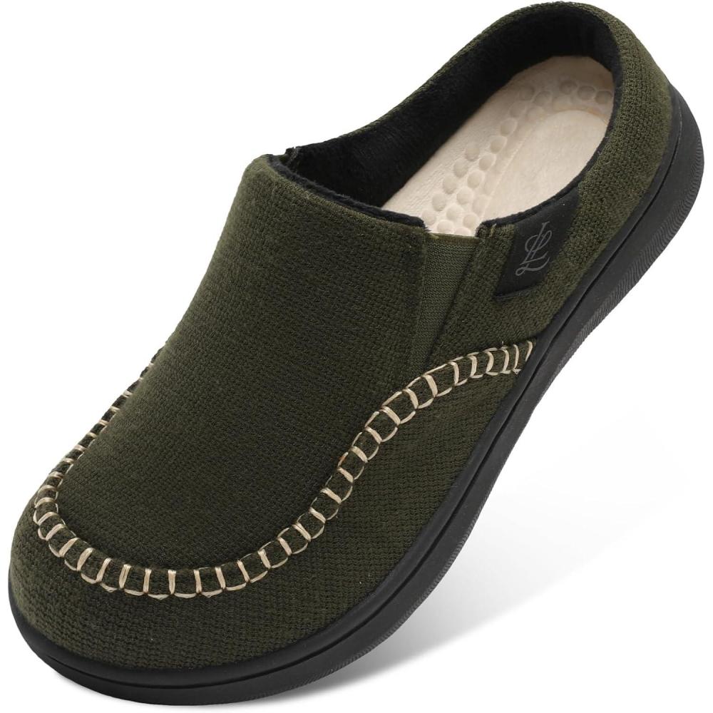 imageLeIsfIt Mens Slippers Wide House Slippers Moccasins Home Bedroom Slipper Slipon House Shoes with Rubber Sole for Indoor OutdoorGreen