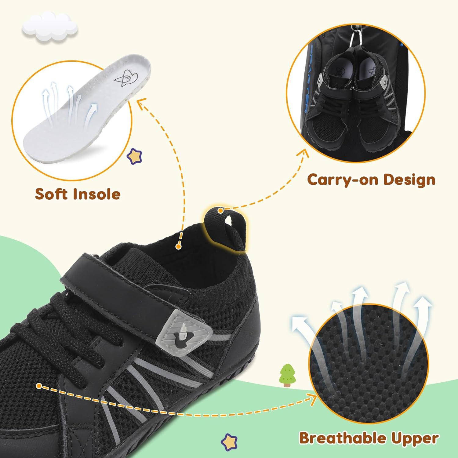 imageLeIsfIt Kids Shoes Girls Boys Wide Barefoot Shoes Big Kids Breathable AntiSlip Hiking Sneakers for Walking Climbing Training Outdoor ActivitiesBlack