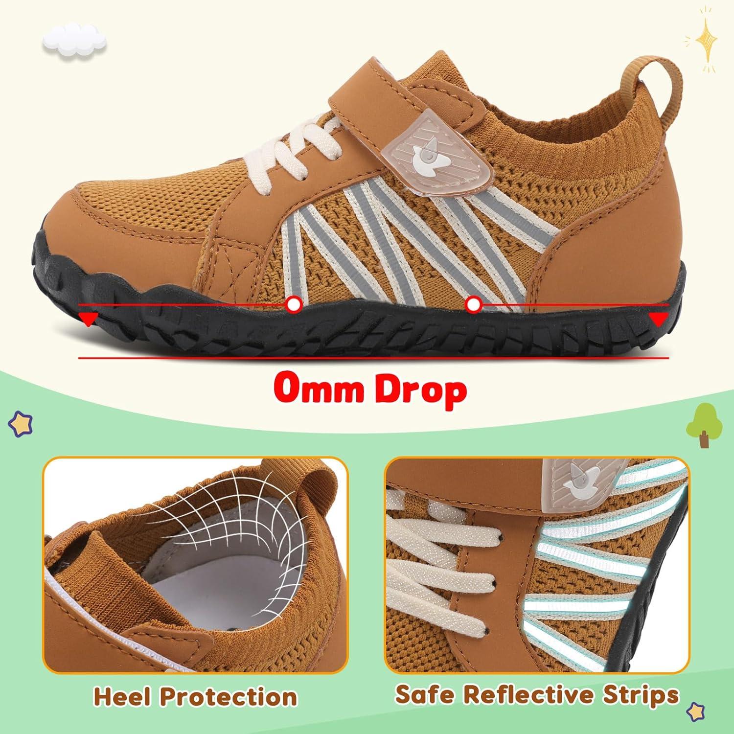 imageLeIsfIt Kids Shoes Girls Boys Wide Barefoot Shoes Big Kids Breathable AntiSlip Hiking Sneakers for Walking Climbing Training Outdoor ActivitiesBrown