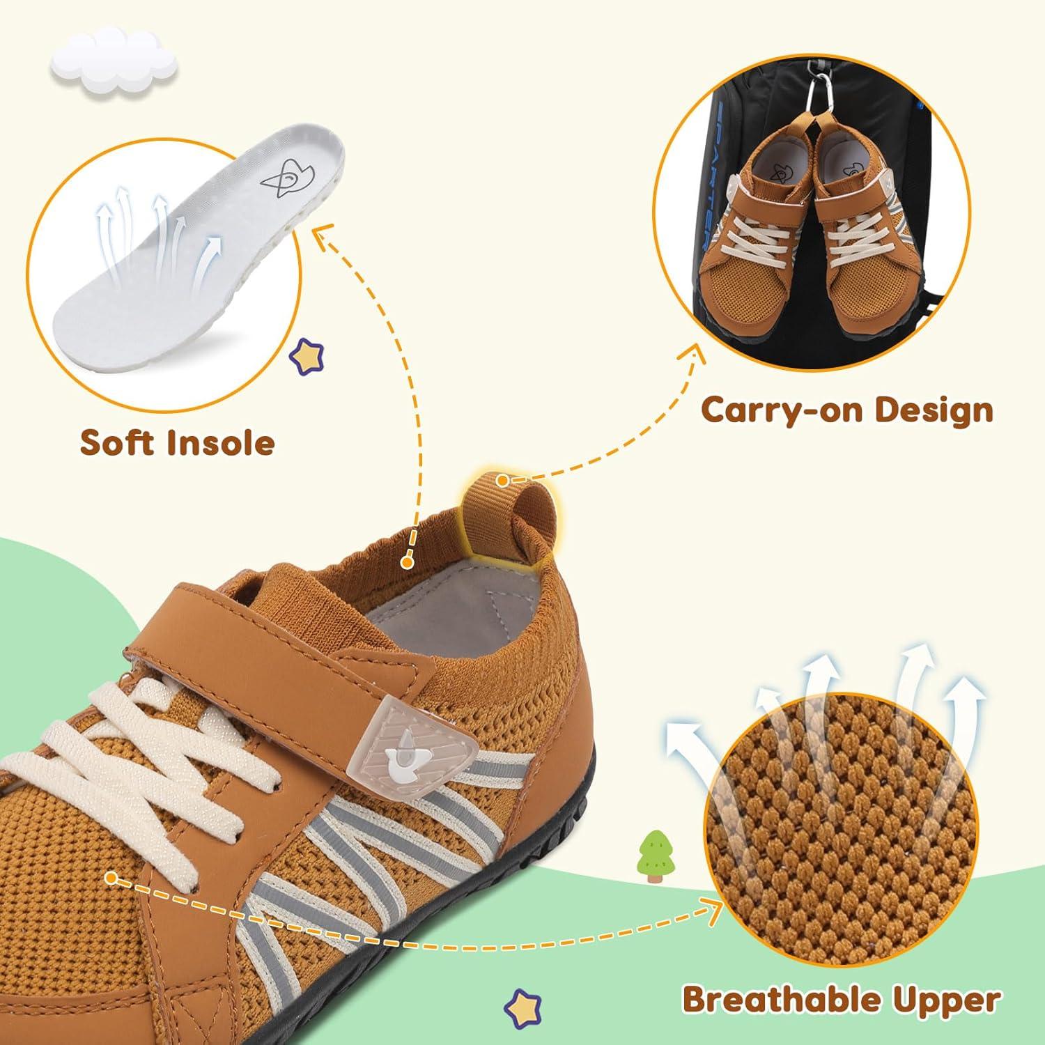 imageLeIsfIt Kids Shoes Girls Boys Wide Barefoot Shoes Big Kids Breathable AntiSlip Hiking Sneakers for Walking Climbing Training Outdoor ActivitiesBrown