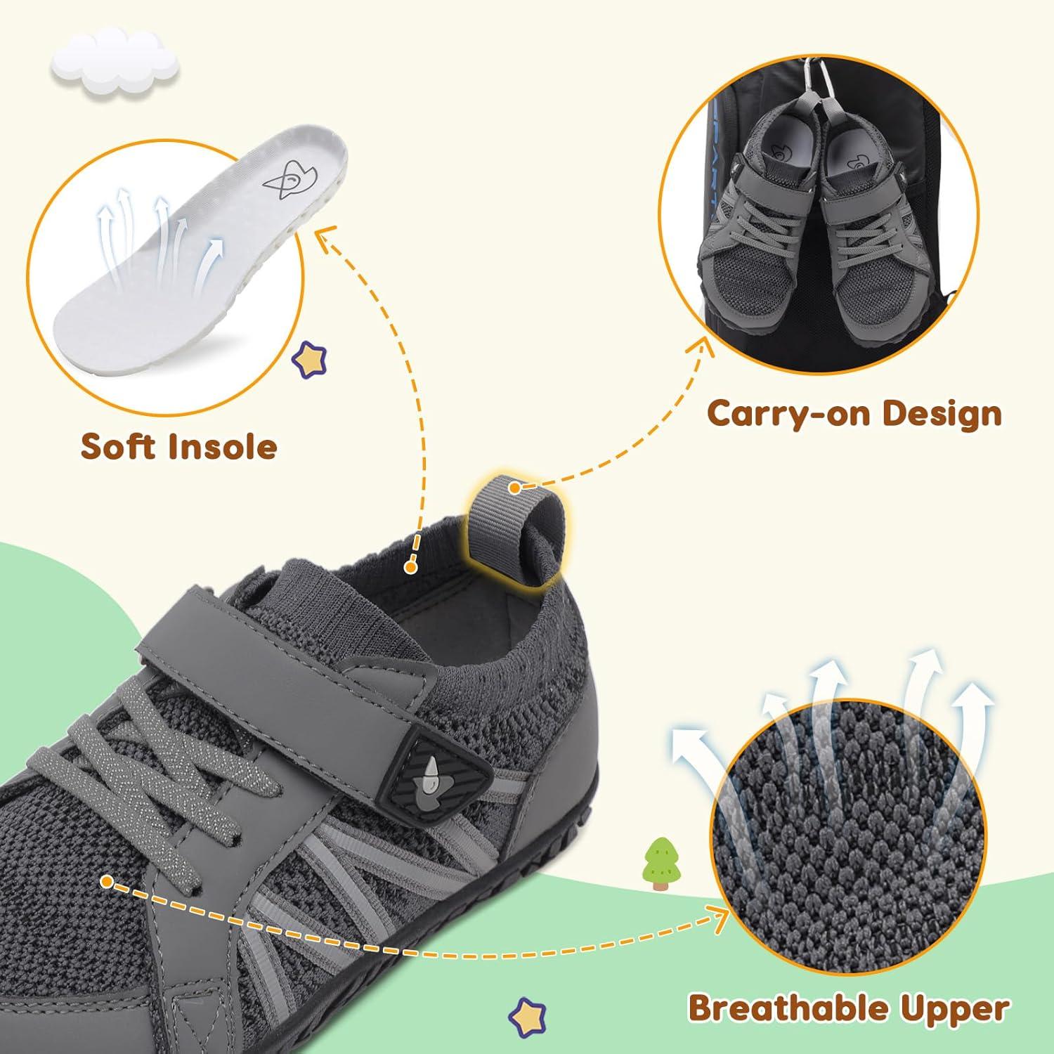 imageLeIsfIt Kids Shoes Girls Boys Wide Barefoot Shoes Big Kids Breathable AntiSlip Hiking Sneakers for Walking Climbing Training Outdoor ActivitiesDark Grey