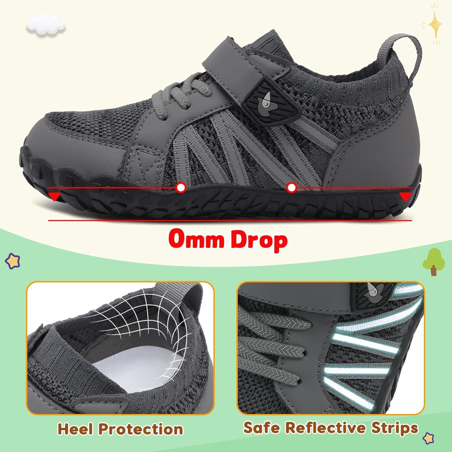 imageLeIsfIt Kids Shoes Girls Boys Wide Barefoot Shoes Big Kids Breathable AntiSlip Hiking Sneakers for Walking Climbing Training Outdoor ActivitiesDark Grey