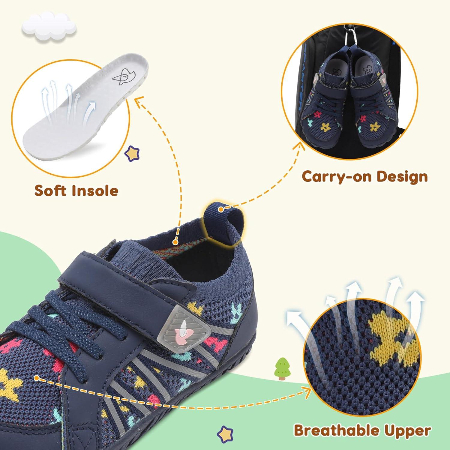 imageLeIsfIt Kids Shoes Girls Boys Wide Barefoot Shoes Big Kids Breathable AntiSlip Hiking Sneakers for Walking Climbing Training Outdoor ActivitiesNavy Pattern