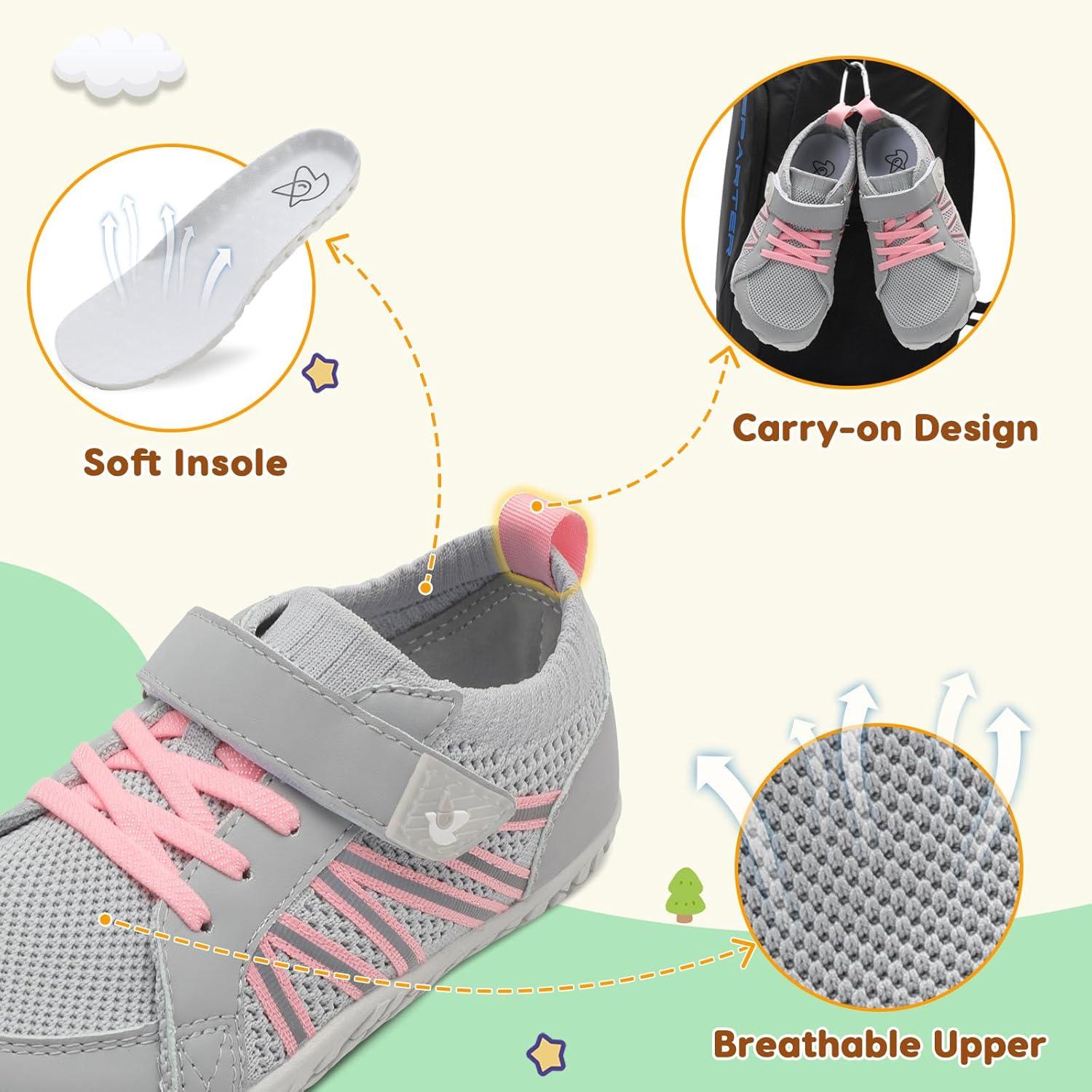 imageLeIsfIt Kids Shoes Girls Boys Wide Barefoot Shoes Big Kids Breathable AntiSlip Hiking Sneakers for Walking Climbing Training Outdoor ActivitiesPink Grey