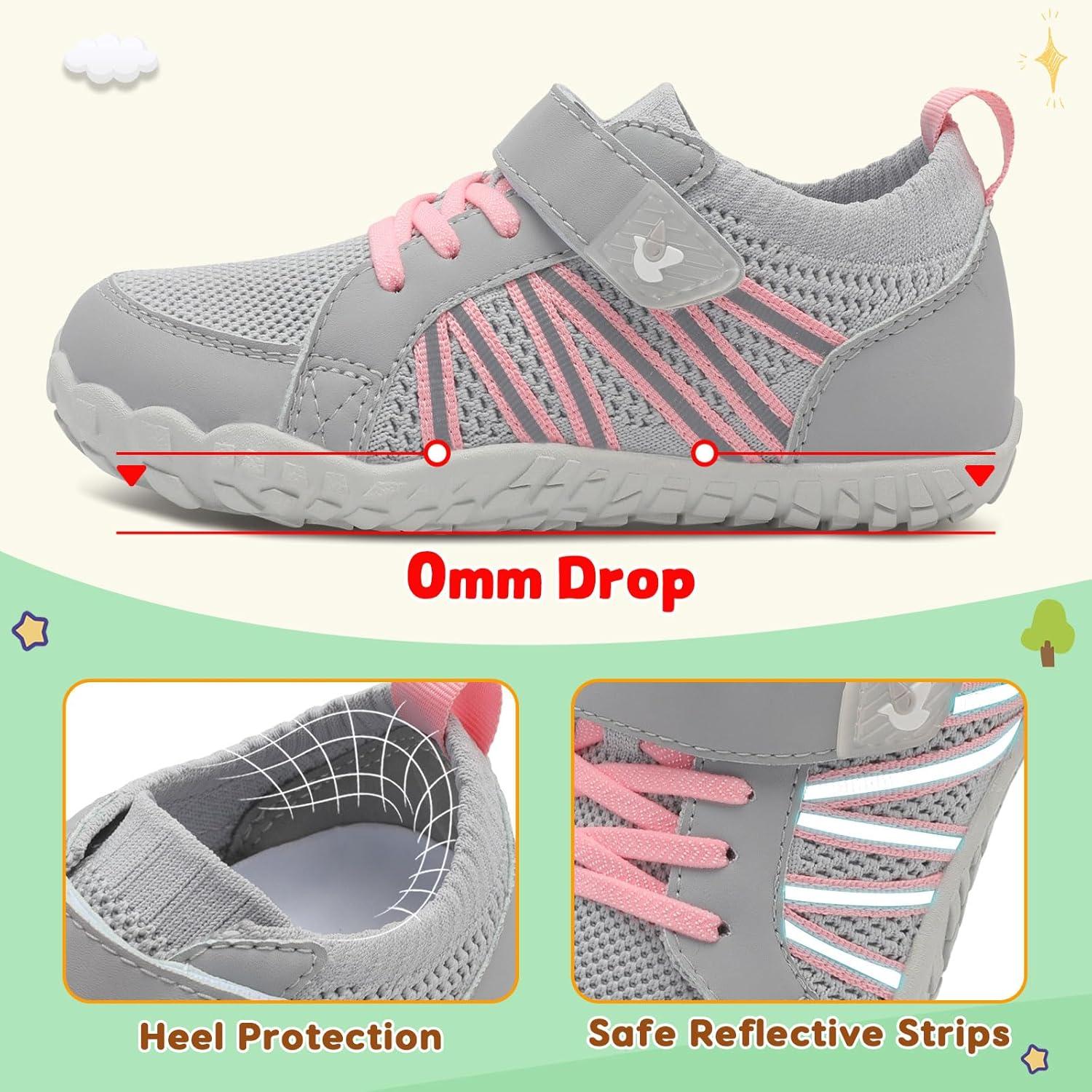 imageLeIsfIt Kids Shoes Girls Boys Wide Barefoot Shoes Big Kids Breathable AntiSlip Hiking Sneakers for Walking Climbing Training Outdoor ActivitiesPink Grey