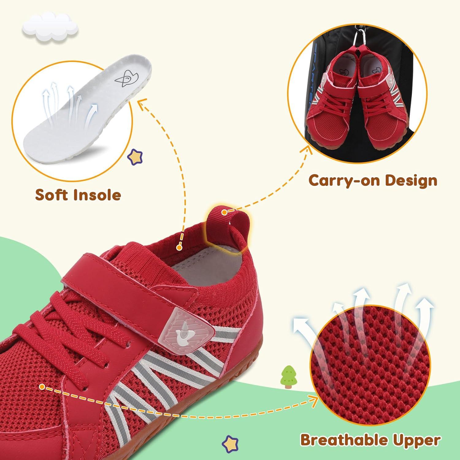 imageLeIsfIt Kids Shoes Girls Boys Wide Barefoot Shoes Big Kids Breathable AntiSlip Hiking Sneakers for Walking Climbing Training Outdoor ActivitiesRed